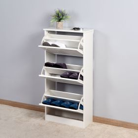 White Wooden Shoe Storage Cabinet with 3 Flip Doors for Entryway ��� Modern & Stylish 20.94x9.45x43.11 inch Organizer
